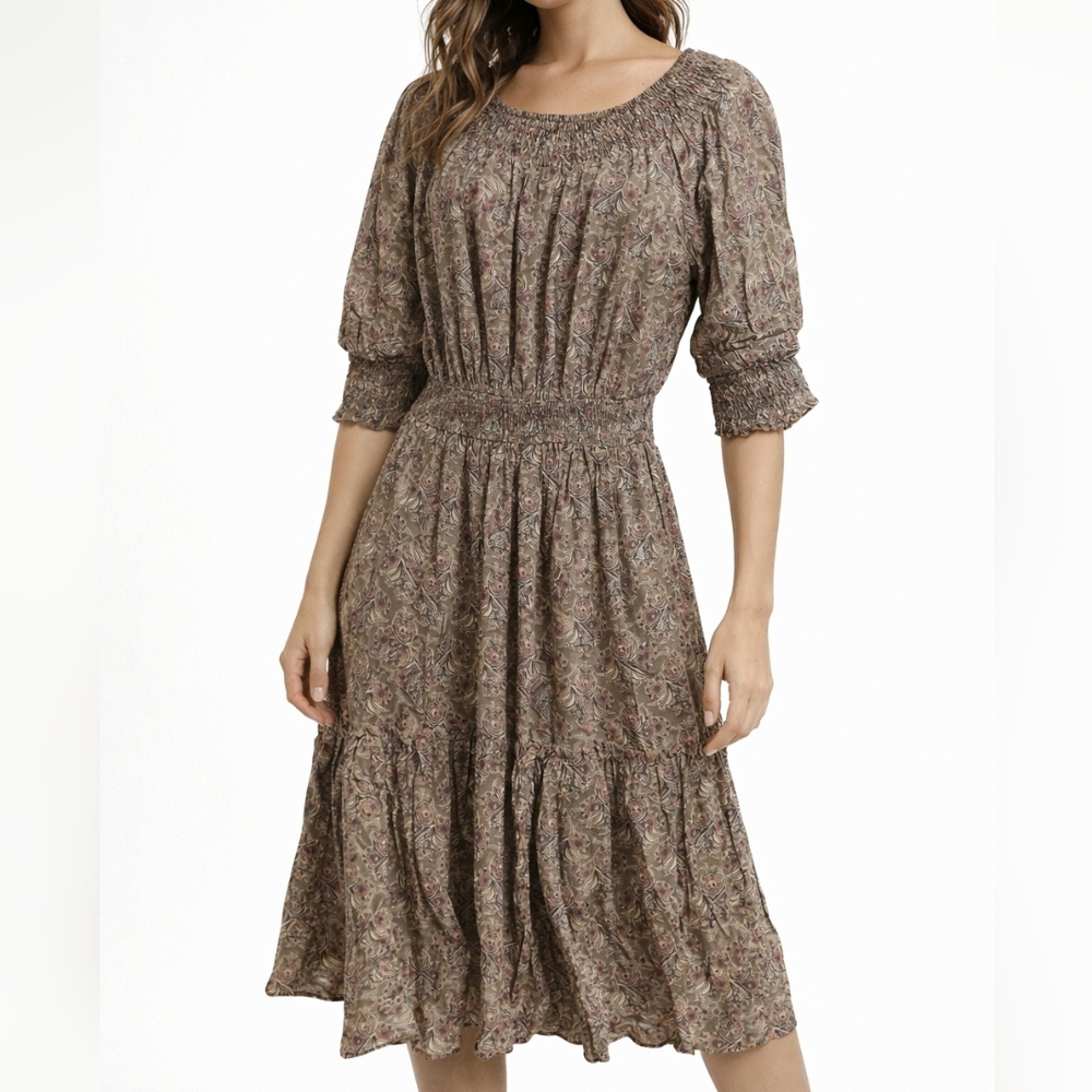 Solitaire Brown Floral Midi Dress